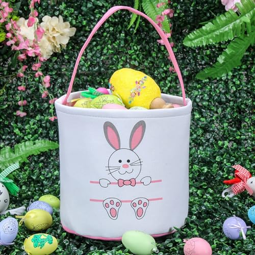 XinblueCo Baseball Basket Easter Baskets for Canvas Easter Egg Hunt Baskets - color: Th-pink New