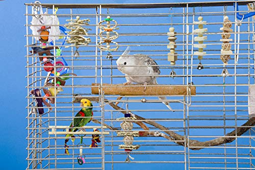 BWOGUE 7 Pack Bird & Parrot Toys, Bird Cage Toys for Conures, Wood Chew Set | Natural Wood, Bird Toys & Conure Toys, Climbing & Hanging Play, Hammock Rest, Corn Leaves & Luffa, Parakeets & Cockatiels