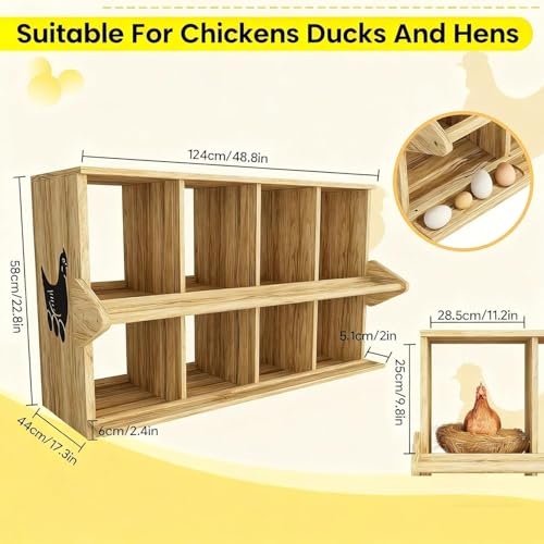 Chicken Nesting Box, 8 Compartment Wooden Nesting Boxes for Chickens with Perches, Floor/Stand/Wall Mount Large Chicken Nesting Boxes for Small & Medium Poultry - size: 8 Compartment