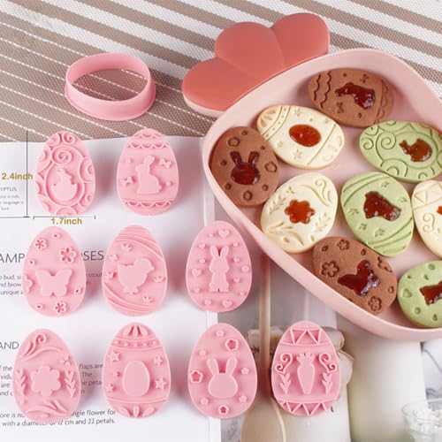 9pcs Easter Eggs Cookie Cutters Stamps Biscuit Baking Tools Embossing Cookie Molds (With 30 Easter bags) - color: Easter eggsB