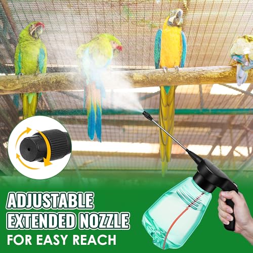 Electric Bird Bath Sprayer USB Rechargeable Auto Mister | Large Capacity Tank, Adjustable Nozzle and One Button Fine Mist for Parrots, Cockatiels, Budgies and Macaws