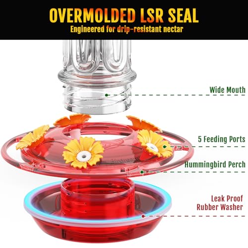Birdream Hummingbird Feeders for Outdoors, 2 Pack-20oz Plastic Hummingbird Feeder with 5 Bee Guard Feeding Ports & Cleaning Brush, Leak Proof, Built-in Ant Moat, Red - color: Red, size: 2 Pack