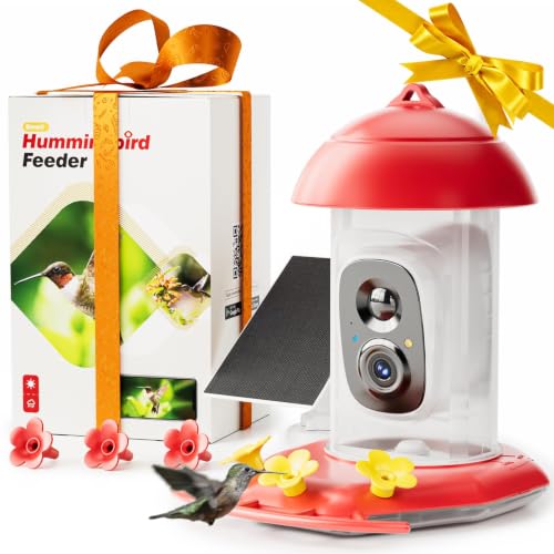 Solar Hummingbird Feeder with Camera for Outdoors, 2K Smart AI | 2K live video smart bird camera, AI species identification, Ant & bee proof, 3 feeding ports, Ideal gift for bird lovers