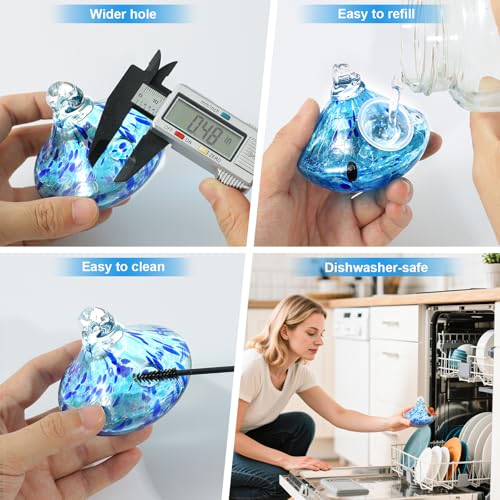 Wind Chime Glass Hummingbird Feeder - 20 Oz Outdoor Hanging Feeder with 6 Ports Attract More Hummingbirds, Leak-Proof Design, Unique Garden Backyard Decor & Ideal Gift, Blue
