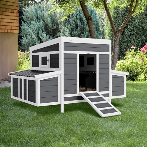 55" Wooden Chicken Coop, Chicken Coop for 4-6 Chickens, with 2 Sides Large Nesting Boxes, Outdoor Poultry Cage Rabbit Cage with Ramps & Tray,(54.41" x 34.49" x 34.05")