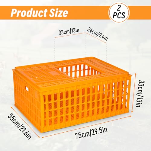 lukar 2PCS Poultry Carrier Crate Heavy Duty Chicken Transport Cage | Plastic Chicken Carrier Crates Transport Box for 10-13 Adult Chickens Duck Goose Birds, 29.5 x 21.7 x 13 Inch
