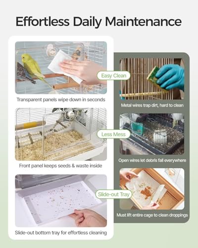 Clear View Bird Cage, Indoor & Travel Small Birdcage for Parakeet, Parrot, Budgies, Cockatiels, Canary |Easy Clean Safe Materials (White-Z2) - color: White-Z2