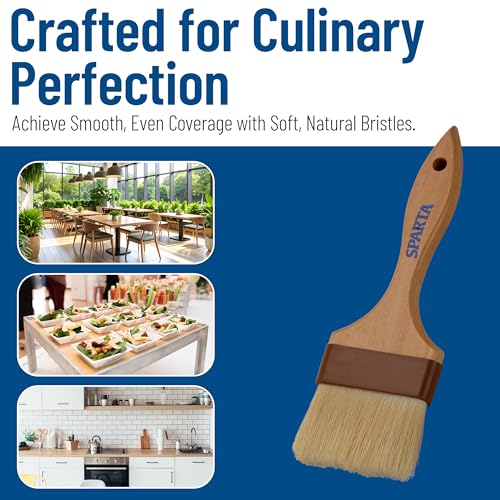 SPARTA Kitchen Basting Brush – 4037500 Basting Brush for Cooking Flat Boar Bristle Brush, Hardwood Handle for Kitchens, Restaurants, Catering, High Heat Food Prep, 3in, Pack of 12 - size: 3" Wide Flat Brush