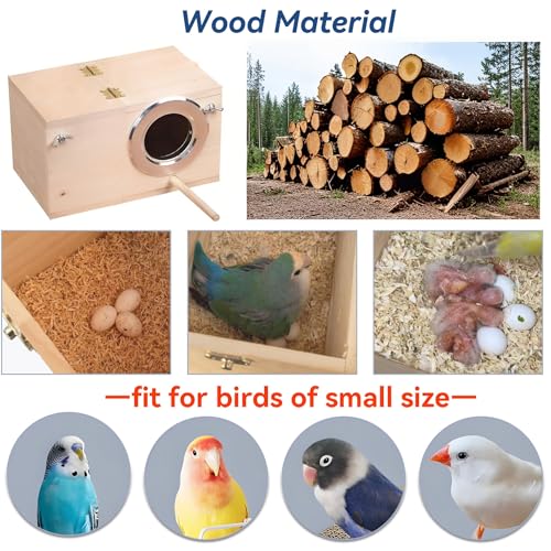 JSLZF Bird Nest, Parakeet Nest Box, Bird Breeding Box with Perch, Wood Budgie Nest Box for Bird, Parrot, Lovebirds, Parrotlet, Finch, Sparrow 7.8” x 4.7” x 4.7”