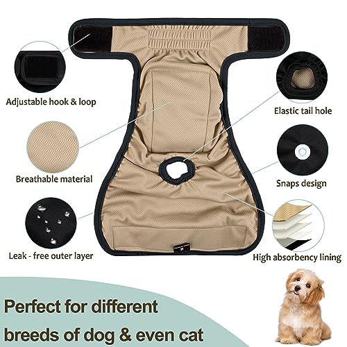 Washable Female Dog Diapers - Premium Reusable Diapers for Doggie in Heat - Highly Absorbent Dog Diapers Female for Pet Incontinence with Adjustable Snaps(Black, S) - color: Black, size: Small（New Born-11.5“Waist）