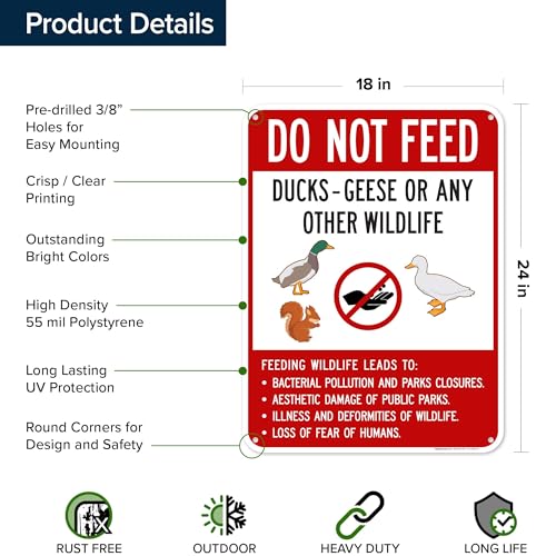 Do Not Feed Ducks Geese Or Any Other Wildlife Sign Sign, 18x24 Inches, 55 mil thick HDPS (high density polystyrene), Made in USA by My Sign Center - size: 18x24 Polystyrene