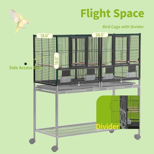 43" Big Bird cage with Stand;Stackable Cockatiel cage for Birds;Metal Large Bird cage with Divider;Flight Bird cage Large Space;Parakeet cage for Canaries,Finch,Budgie,Lovebirds