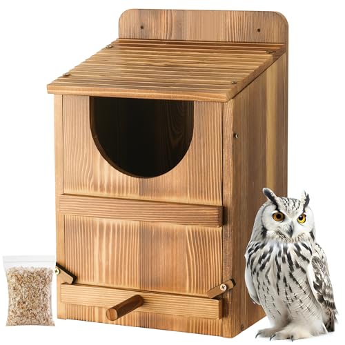 Owl House, Barn Owl Nesting Box with Bird Stand and Wood Shavings, Large Wooden Screech Nesting Box for Outside, Nest Box for Wild Birds, Barn, Screech, Eagle, 1 Set