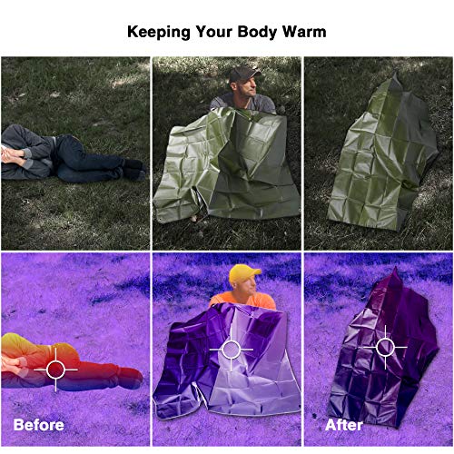 Insulated Tarp, Multipurpose Emergency Thermal Tarps, Waterproof All Weather Heavy Duty Heat Reflective Survival Blanket for Camping Hiking, Green - color: Green 83''x59''