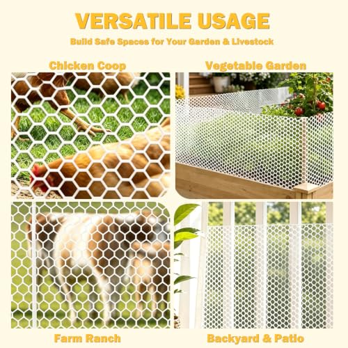 Jollybower 15.7IN x 10FT Plastic Chicken Wire Mesh Fence, Easy Install Chicken Wire Fencing, Garden Netting & Animal Barrier for Animals,Plant,Pet-1pack，White - color: White