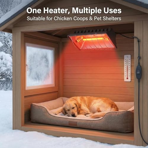 2 Pack 250W Chicken Coop Heater for Chicken Dog Kennel, Cat Bed, Reptiles & Incubators, 2 Heating Mode Warmer for Chicken Coop in Winter, Inside and Outdoor Pet Total 4 Heating Tube as Backup Lamp