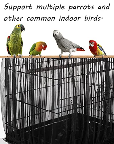 Tamu style Bird Cage Seed Catcher, Large, Stretchy Form Fitting Mesh Skirt Cover for Parrot Enclosures, Light and Breathable Fabric, Prevent Scatter and Mess, Reusable,Adjustable, Lightweight,Black | Stretchy bird cage cover with nylon netting; breathable