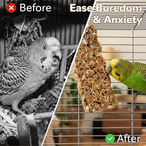 2 PCS Natural Bird Grain Treat Sticks, Blend Foraging Toys for Stress Relief, Metal Hook, for Budgies, Cockatiels, Lovebirds, Conures, Parakeets, Small to Medium Birds