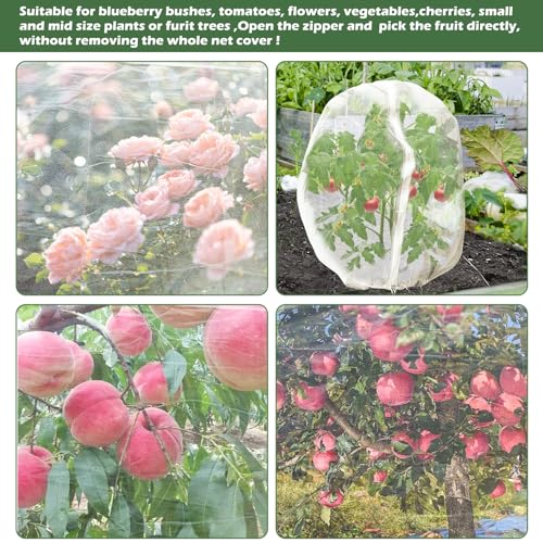 10 x 10ft Extra Large Fruits Tree Netting, Garden Mesh Insect Tree Cover with Zipper Drawstring Bird Barrier Net Plant Bag Blueberry Bushes Protection Plant Cover for Prevent Animals Deer Squirrel Bug - size: 10×10Ft/ 1pcs/ zipper