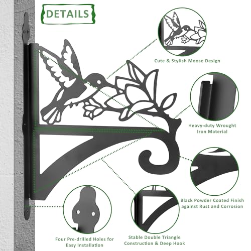 ATKKE Hanging Plant Bracket Hangers Indoor Iron Wall Mount,11” Hummingbird Silhouette Ornamental Iron Hangers Hookers for Flower Pot Lantern Bird Feeder Wind Chimes - size: Hummingbird