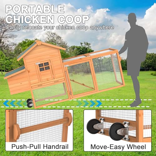 GOJOOASIS Portable Chicken Coop with Wheels & Handrail, Weatherproof Wooden Hen House, Removable Tray & Nesting Box, Ideal for Chickens, Ducks, Rabbits & Small Animals (80" Asphalt Top with Wheel)