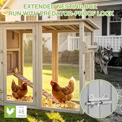 GUTINNEEN Large Mobile Chicken Coop with Run, Wooden Outdoor Hen House with Wheels & Handle, Weatherproof Roof, Nesting Box, Pull-Out Tray, Secure Lock for Outdoor Chickens Ducks - size: 74.9"L x 26.0"W x 39.4"H