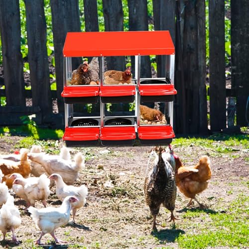 6-Compartment Chicken Nesting Boxes, Metal Hen Laying Boxes with Roll-Away Egg Tray, Lockable Lid, Easy-Clean Design for Coop and Farm - color: Red, size: 6 holes without Legs