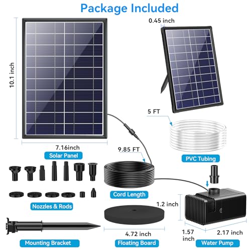 Solar Fountain Pump with 3600mAh Battery Backup, 8W Solar Powered Bird Bath Fountain with Dry-run Protection & Double-layer Nozzles 5Ft Tubing for Pond, Bird Bath, Backyard Water Feature - size: 8W Fountain