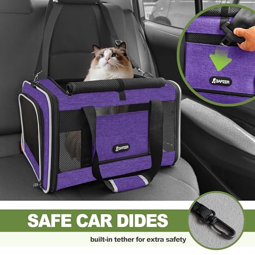 GAPZER Pet Carrier for Cat 18x11x11 Inch, Top Load Small Dog Car Ride Crate | 4-Sided-Ventilated Kitten Carry Purse, Soft Portable Pomeranian Cloth Kennel in Cabin, Kitty Taxi Bag FAA Complaint Car Seat - color: Purple