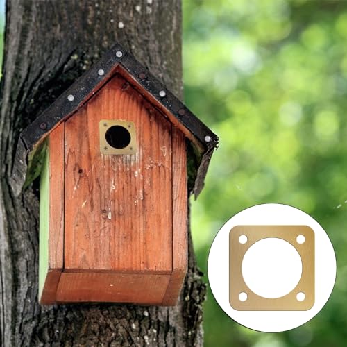 10Pcs Bird House Guard with Copper Portal 1 1/2 Inch Opening, Rustproof Metal Bluebird House Predator Guard with Screws, Woodpecker & Squirrel Proof Birdhouse Hole Protector for Outdoor Nesting Box