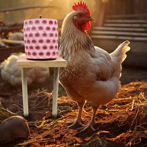 Chicken Coop Accessories, Beak Grinding Calcium Stone with Woodem Stake, Chicken Enrichment Toys, Chicken Coop Toys for Hens, Ducks, Geese, Turkeys, Poultry - color: Pink
