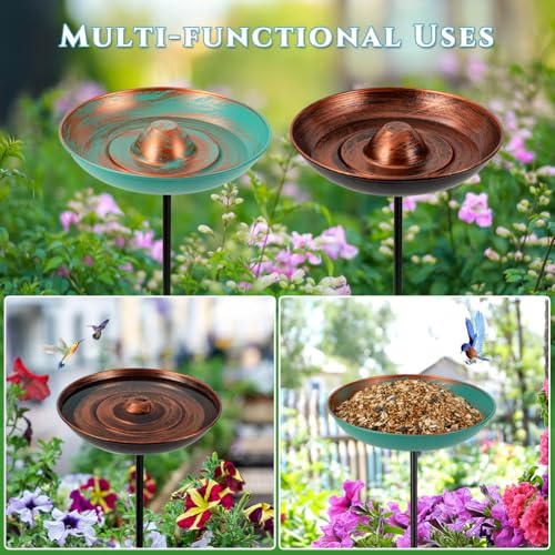 VEWOGARDEN 2 Pack Bird Bath for Outside Vintage Metal Bird Bath with Stake Outdoor Birdbath Set for Garden, Patio, Lawn Decor