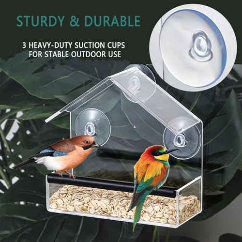Window Bird Feeder with Strong Suction Cups (Small House) | Fixed Seed Tray, Transparent Acrylic Birdfeeder for Outdoor, for Wild & Pet Bird Watching Love - style: Small House