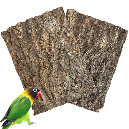 Cork Bark Perch for Birds 16"X12" Natural Cork Chewing Toy 2 PCS Flat Budgies Bark Seat Board Wood Bark Background Decor Panel Birdcage Accessories for Parakeet Lovebirds Cockatiels Conures