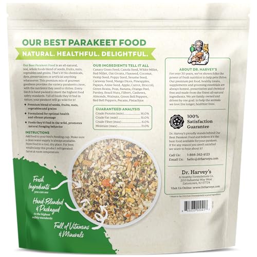 Dr. Harvey's Our Best Parakeet Food, Wholesome Seeds, Nuts, Fruits, and Vegetable Bird Feed for Budgies and Parakeets (4 Pounds/1.81 kg) | Seeds, Nuts, Fruits & Vegetables - Bird Feed for Budgies & Parakeets