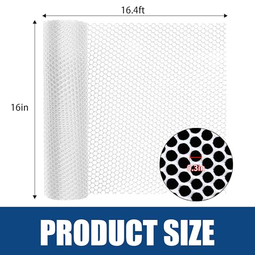 16 inx16.4 ft White Plastic Chicken Wire Mesh with 30 Zip Ties | Easy to cut and bend, no sharp edges. Ideal for poultry, rabbits, dogs, garden beds, balcony screens, floral guards & DIY. - color: 16ft White