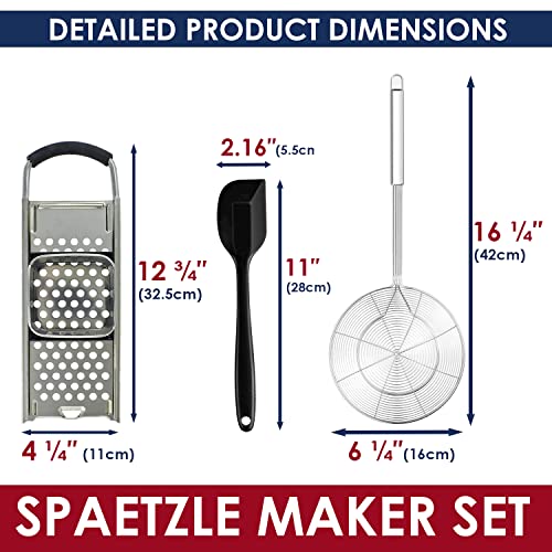Premium Grade Stainless Steel Spaetzle Maker with Silicone Spatula, Stainless Steel Spider Strainer Skimmer Spoon Pasta Strainer, Homemade Traditional German Egg Noodle Dumpling Making Tool Set - color: Full Spaetzle Maker Set