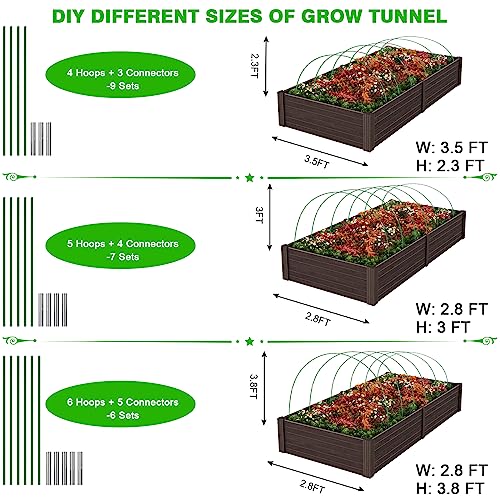 Garden Hoops for Raised Beds Row Cover, 36pcs 8ft Greenhouse Garden Grow Tunnel Netting Hoops, Greenhouse Support Hoops Garden Bed Hoops, Flexible Fiberglass DIY Hoops for Outdoor Plant, 24pcs Clips - size: 36PCS