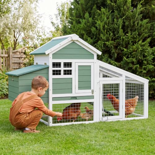 Garvee Wooden Chicken Coop with Nesting Box, Outdoor Hen House | Poultry Cage with Anti-Slip Ramp, Waterproof Roof, Pull-Out Cleaning Tray, for Chicken, Duck, Quail, Backyard