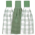 Ritz Premium 100% Cotton Solid and Multi Check Kitchen Tie Towel Absorbent, Super Soft, and Fast Drying Hang Towel, Set of Three, Juniper - color: Juniper, size: Solid & Check, 3-Pk