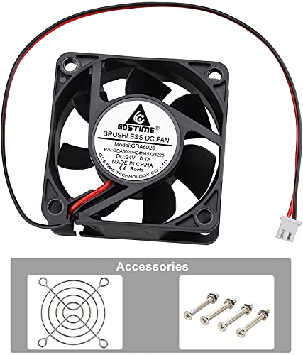 GDSTIME 60mm x 60mm x 25mm 2Pin DC 24V Brushless Cooling Computer Case Fan | 4500 RPM, 6025, 60x60x25mm, Replacement Fan for Refrigerator, Wire Welder, Inverter - size: 60x25mm