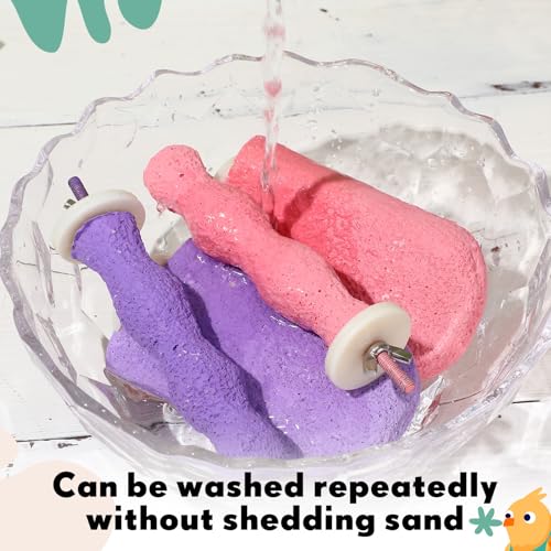 Soulchen 4 Pcs Bird Beak Grinding Calcium Stone Perches Large 4.8 Inch Parrot Teeth Mouth Molar Cage Platform Paw Grinding Sticks Jumping Stand for Macaws Parakeets Finches Cockatiel(Purple,Pink)