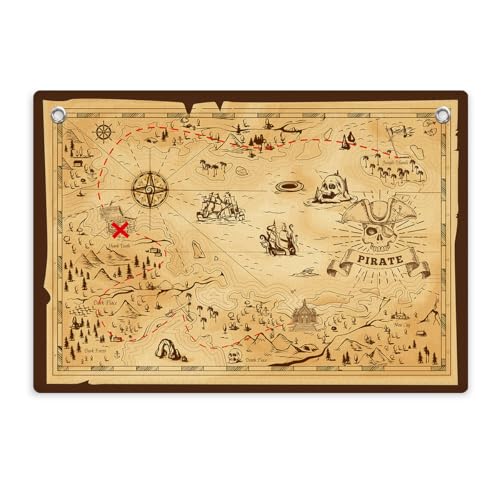 Pirate Treasure Map Background Banner Flag, Vintage Nautical Wall Art Decor | Vintage Pirate Treasure Map Banner Flag Wall Hanging Decor for Living Room Bedroom Office House - color: Multi