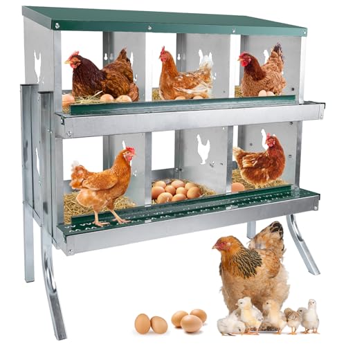 6 Compartment Chicken Nesting Box Chickens Hens Ducks Egg Metal Coop | Protect Eggs Under Lid; Support Poultry Nesting; Slide Tray For Cleaning; Improve Nest Cleanliness; Metal Chicken Run - color: Green