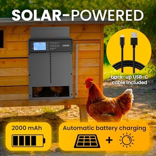 Okkobi Automatic Chicken Coop Door Solar Powered - LCD Display - Chicken Coop Door with Remote Control, Light Sensor & Timer - Security & Peace of Mind: Anti-Pinch Function - 5-Year Protection - Grey - color: Grey