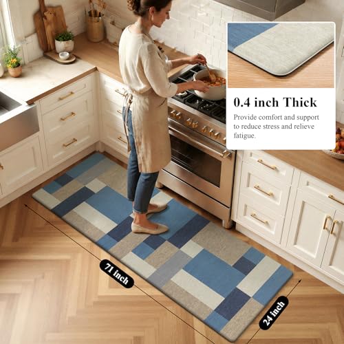 Anti Fatigue Kitchen Mat, Non Slip Cushioned Standing Floor Mat, Waterproof Kitchen Runner Rug, Farmhouse Comfort Padded Mat for Sink, Laundry, Office, Blue, 24''x71'' - color: Blue
