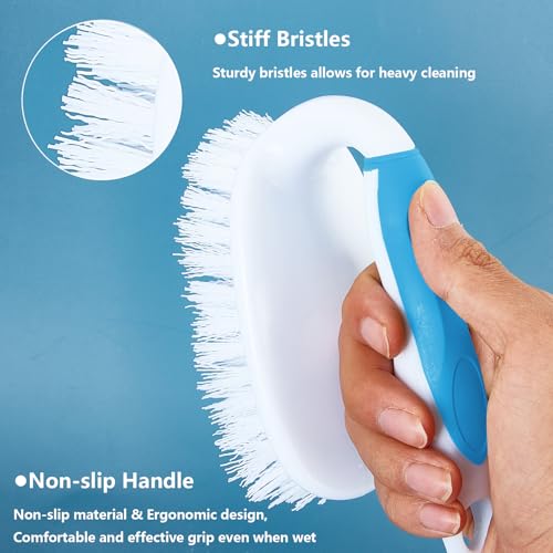 Scrub Brush Set, 4 Pack Deep Cleaning Brush Kit, Blue | 2 Scrub Brush, 2 Tile & Grout Brush with Built-in Scraper, Household Commercial Scrubber for Floor, Shower, Pool Wall, Tub - color: Blue