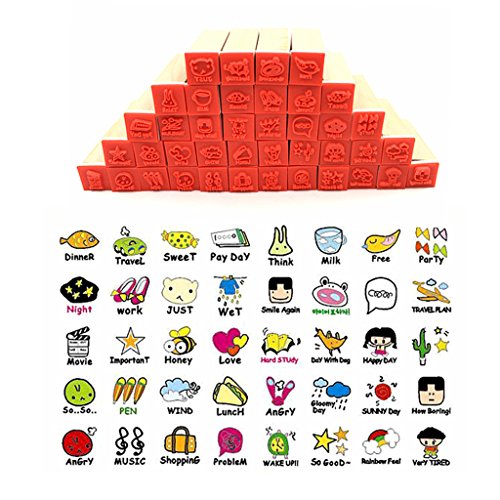 Diary Stamp Set,Wooden Rubber Signet for Children DIY Scrapbooking Planner Card Making(40pcs,Happy Day) - color: Happy Day(40pcs)