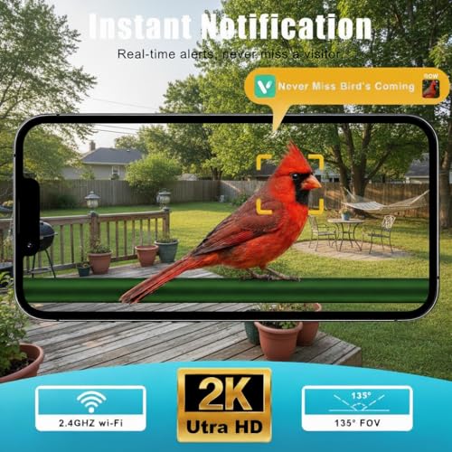 Clear Window Bird Feeder with Camera,2K HD Live View,6 Suction Cups | Clear Acrylic, Strong Suction, Easy-Clean Tray, 2K View & AI Bird ID, Gifts