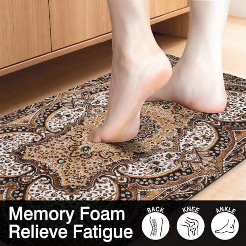 Rustic Farmhouse Kitchen Mat Set 2PCs, 17.3"x47" + 17.3"x29", Brown | Non-Slip, Waterproof, Anti-Fatigue Comfort Floor Rugs for Home Sink & Laundry - color: Brown